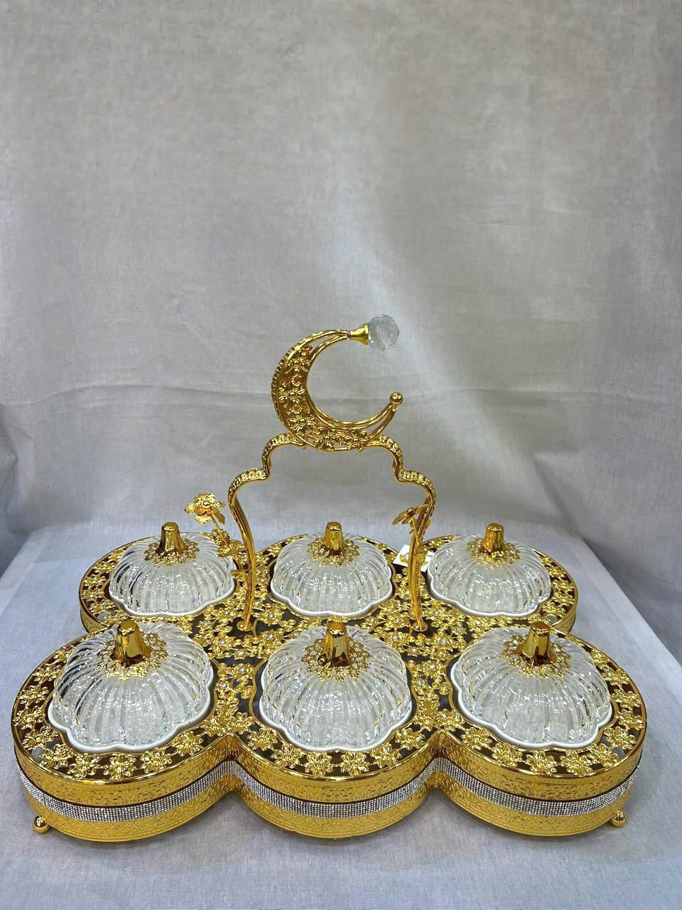 Luxurious Gold-Plated Serving Set with Acrylic Containers