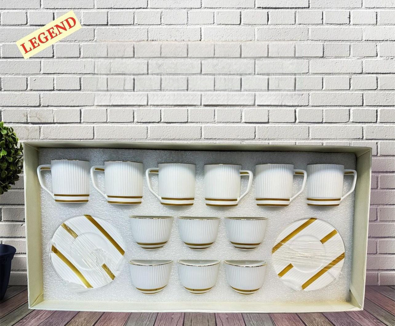 18-Piece Modern White Tea & Coffee Set with Gold Accents | Perfect for Elegant Occasions |Perfect for Hosting | small cups