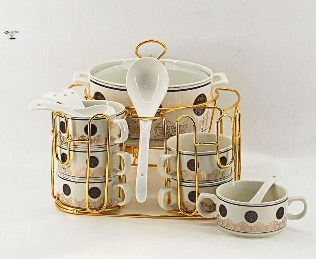 Luxury Porcelain Soup Set with Stand – Elegant Design