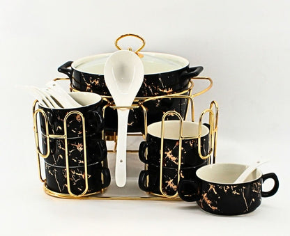 Luxury Porcelain Soup Set with Stand – Elegant Design