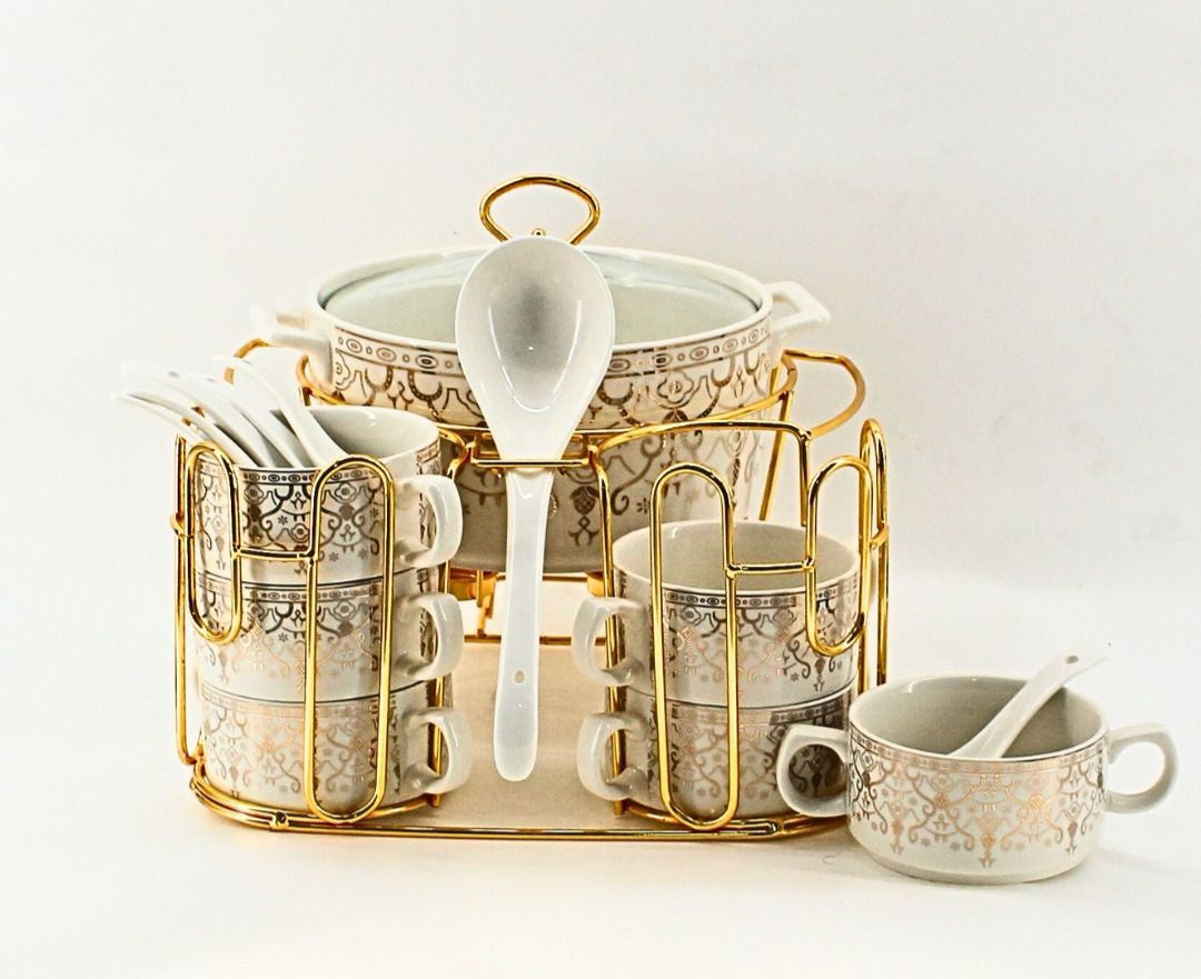 Luxury Porcelain Soup Set with Stand – Elegant Design