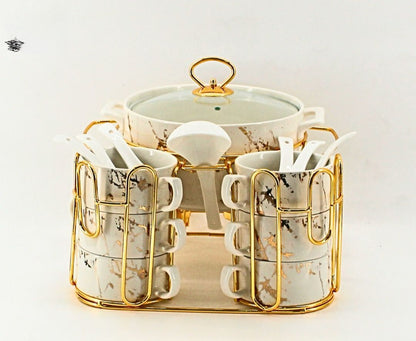 Luxury Porcelain Soup Set with Stand – Elegant Design