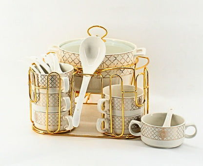 Luxury Porcelain Soup Set with Stand – Elegant Design