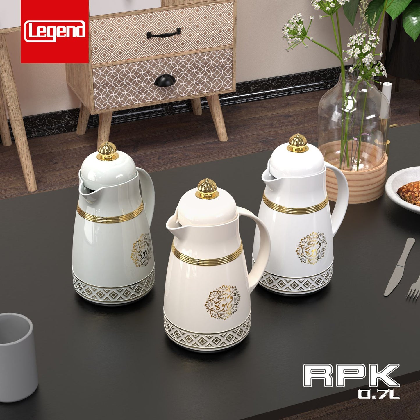 Legend Vacuum Flask Dallah Set - 3 Piece |0.7L, 1L, 1.9L | 3 Years Warranty | ESMA Certified | Keeps Heat for 12 Hours Guarantee