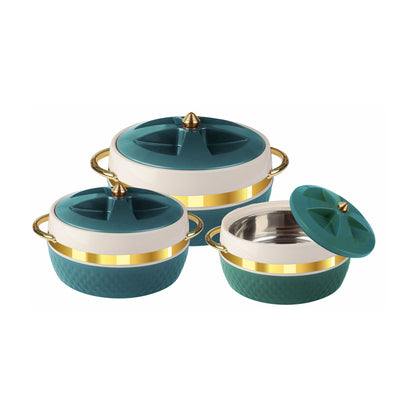 majestics Thermal Insulated Casserole Hot Pot Food Warmer set of 3(1.3-2.25-2.95)L In elegant turquoise with gold