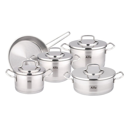 Alfa 9-Piece Premium 18/10 Stainless Steel Cookware Set | perfect for versatile cooking | Made in Türkiye