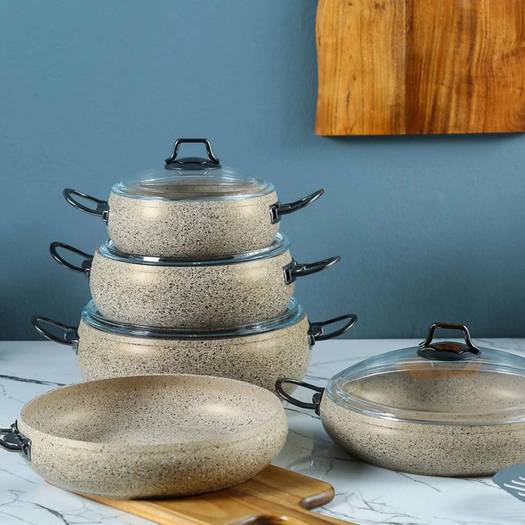 5-Piece Granite Nonstick Cookware Set with Glass Lids – Induction Compatible (Copy)