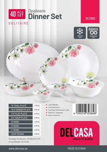 Delcasa 40-Piece Opalware Dinner Set – Elegant & Durable Tableware for Every Occasion