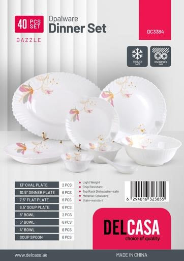 Delcasa 40-Piece Opalware Dinner Set – Elegant & Durable Tableware for Every Occasion