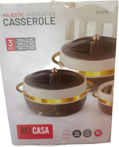 majestics Thermal Insulated Casserole Hot Pot Food Warmer set of 3(1.3-2.25-2.95)L In elegant turquoise with gold