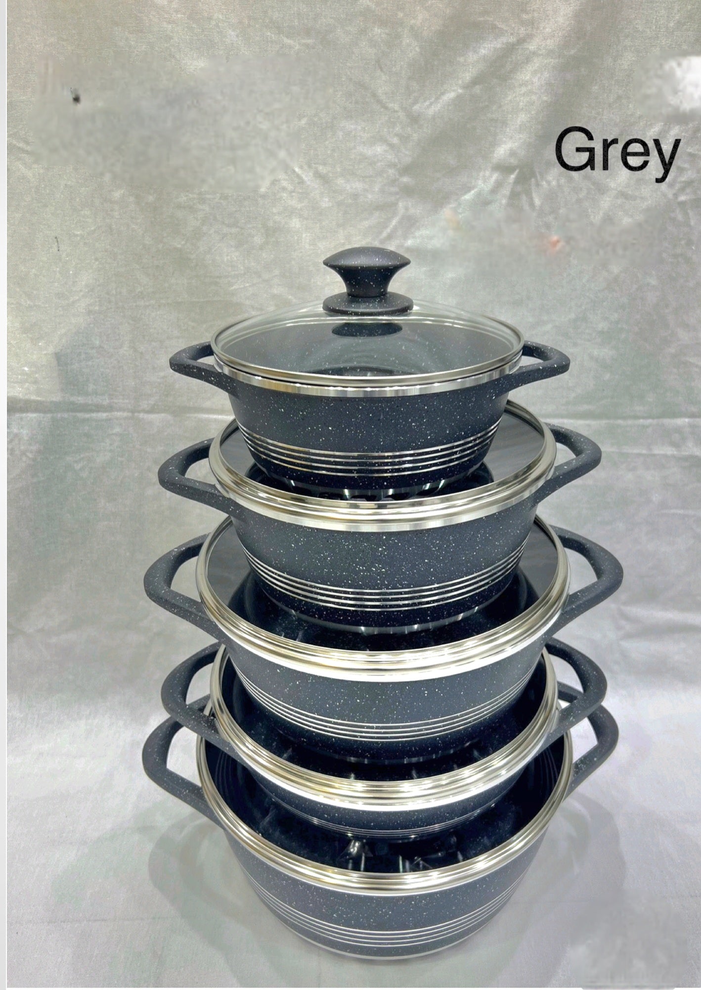 Luxury  Marble-Coated Cookware Set with Glass Lids – Durable, Non-Stick, and Heat-Resistant Pots in Sizes 32cm, 28cm, 28cm, 24cm, and 20cm for All Stovetops