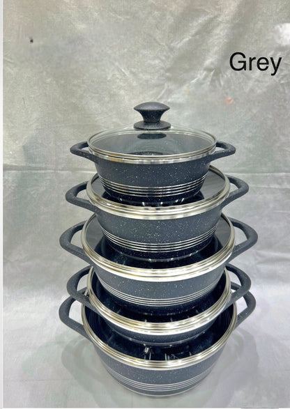 Luxury  Marble-Coated Cookware Set with Glass Lids – Durable, Non-Stick, and Heat-Resistant Pots in Sizes 32cm, 28cm, 28cm, 24cm, and 20cm for All Stovetops