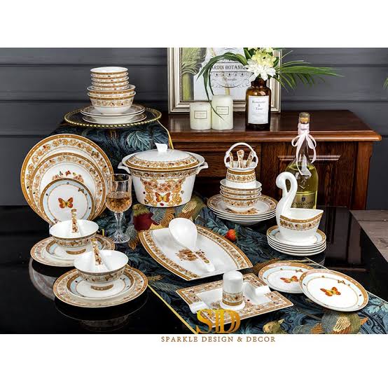Dinner Plates,Classic Pottery tableware,Ceramics Dinnerware Set, European Luxury | 52 Pieces Lotus Pattern Bone China Dinner Set