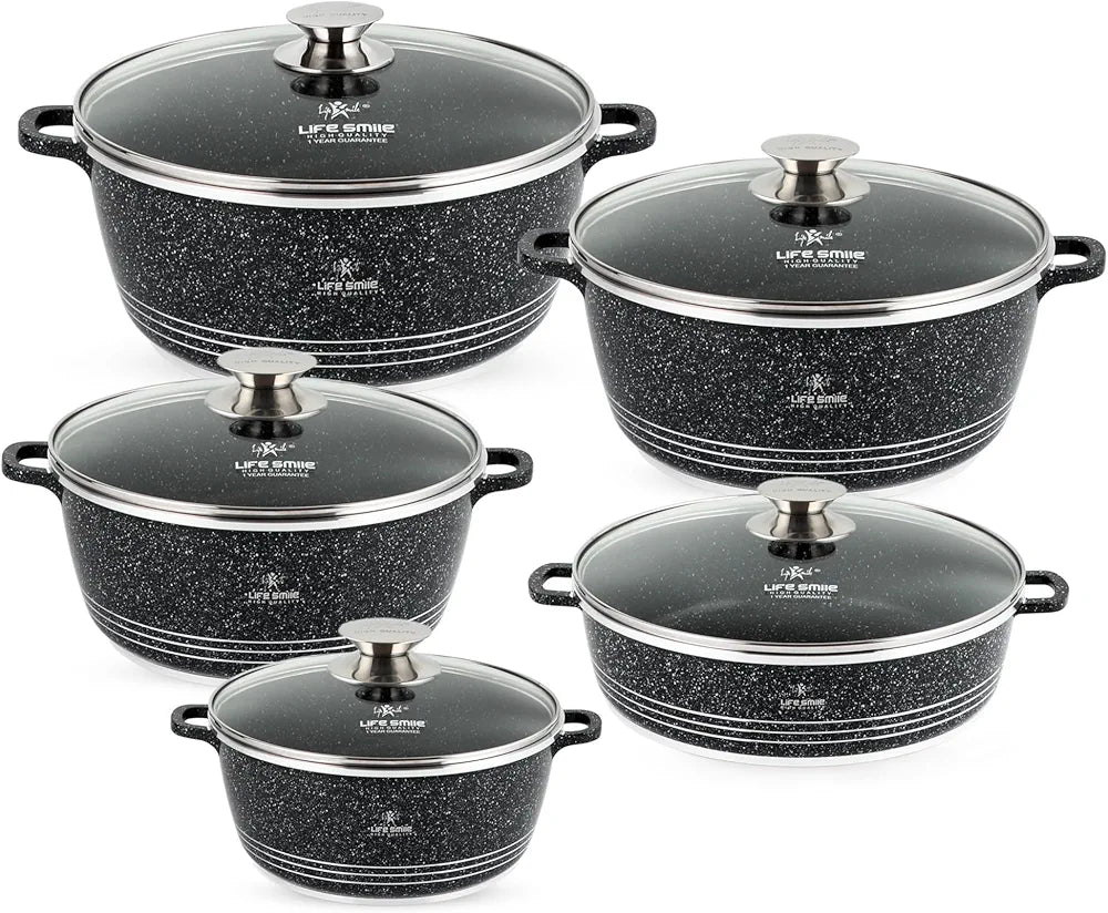5-Piece Granite Nonstick Cookware Set with Glass Lids – Induction Compatible (Copy)