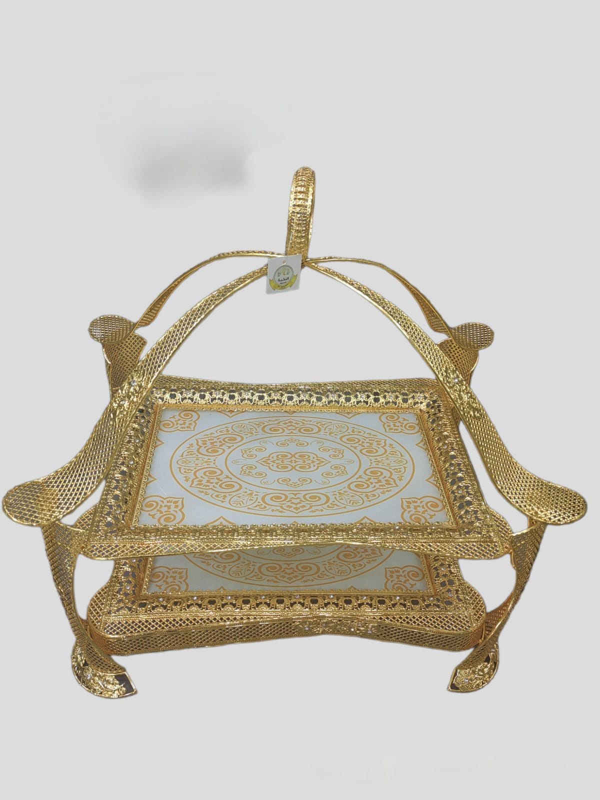 Luxurious Gold-Plated Multi-Tier Serving Tray with Ornate Design