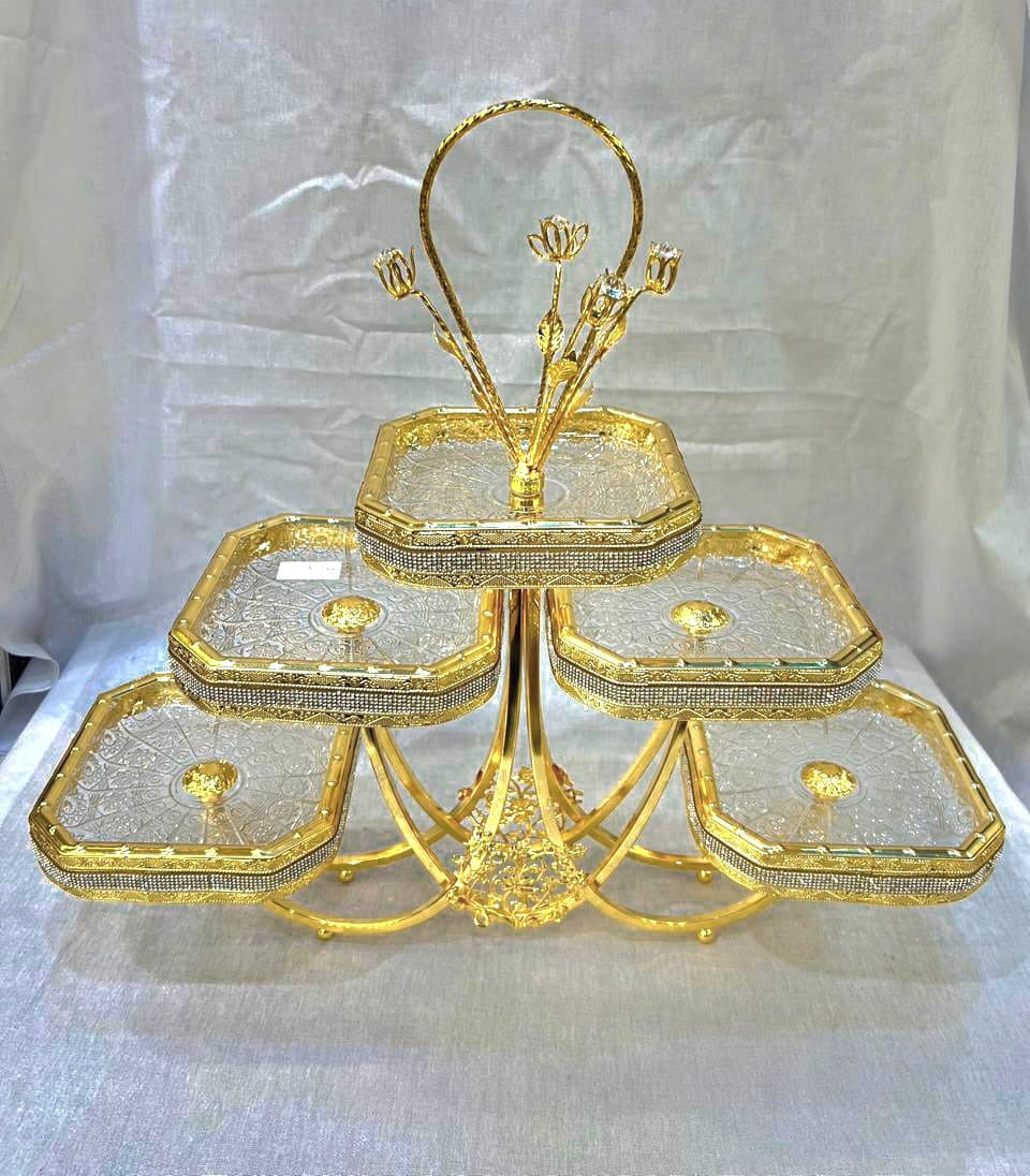 Elegant Gold-Plated Multi-Tier Serving Tray