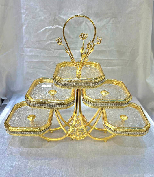 Elegant Gold-Plated Multi-Tier Serving Tray